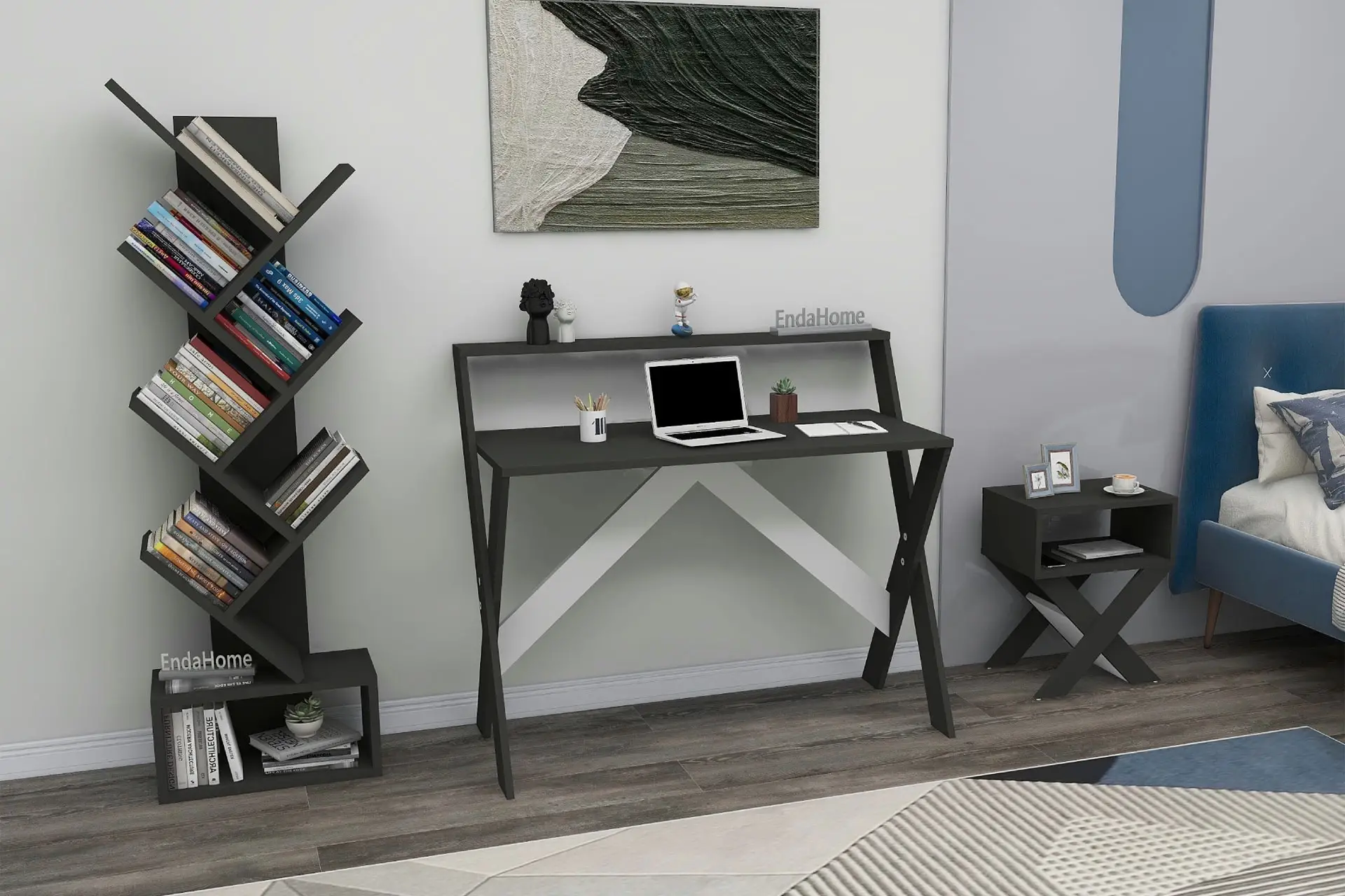 Çalışma Odası Seti Çalışma Masası Kitaplık Komodin Çalışma Masası Kitaplık Seti 